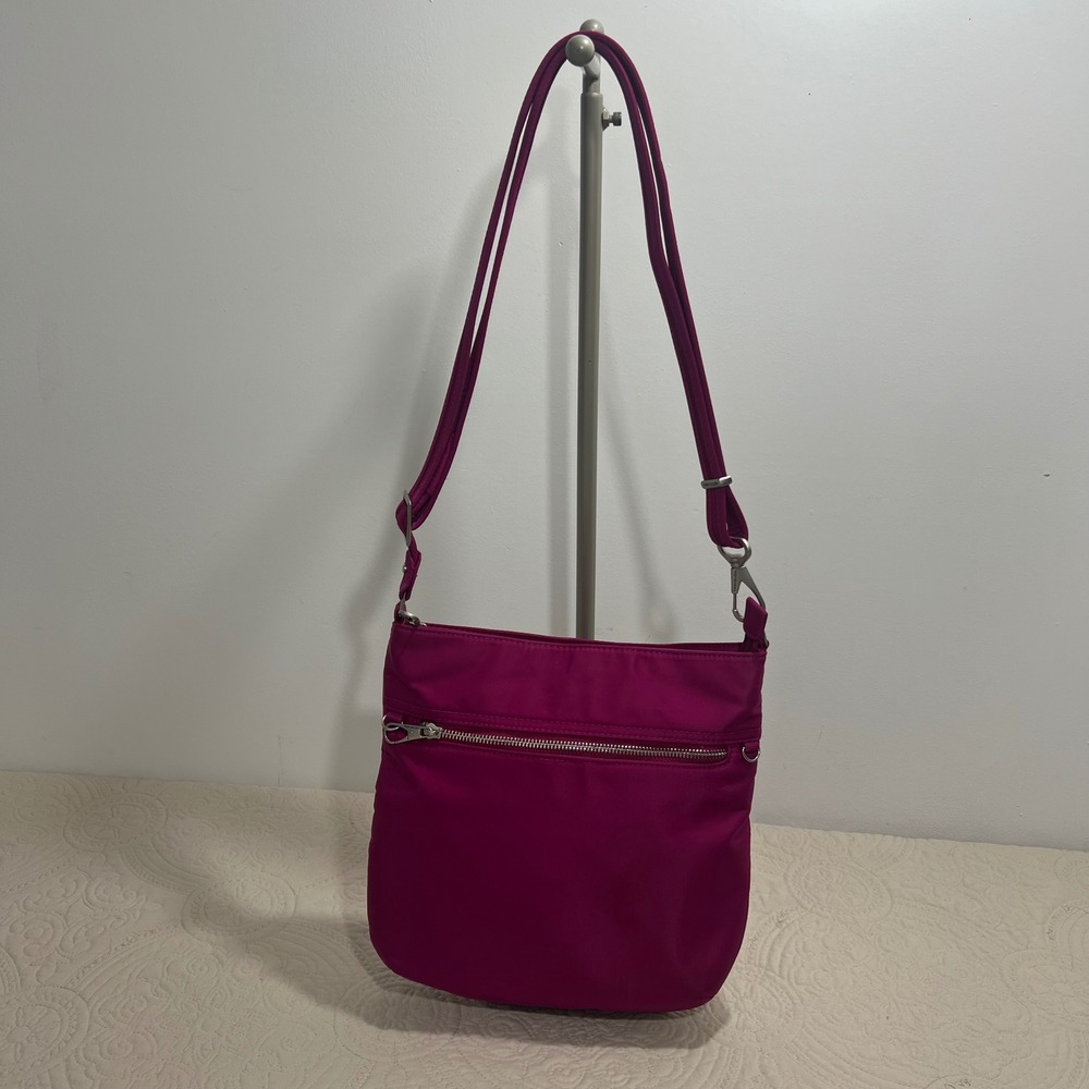 Travelon Anti-Theft Crossbody Bag Magenta Pink Nylon RFID Locking Zippers 43201